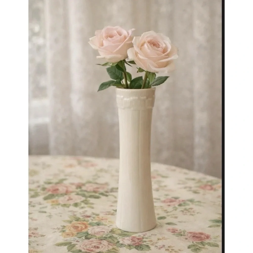 Pair Of Longaberger Woven Traditions Bud Flower Vases Ivory 6 3/4